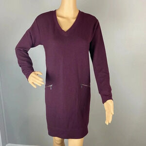 J Jill Womens Small Burgundy Long Sleeve Knee Length Dress Pockets